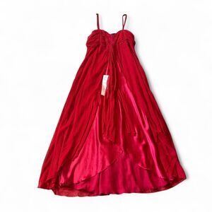 Red vintage prom dress with tie front and flowy skirt